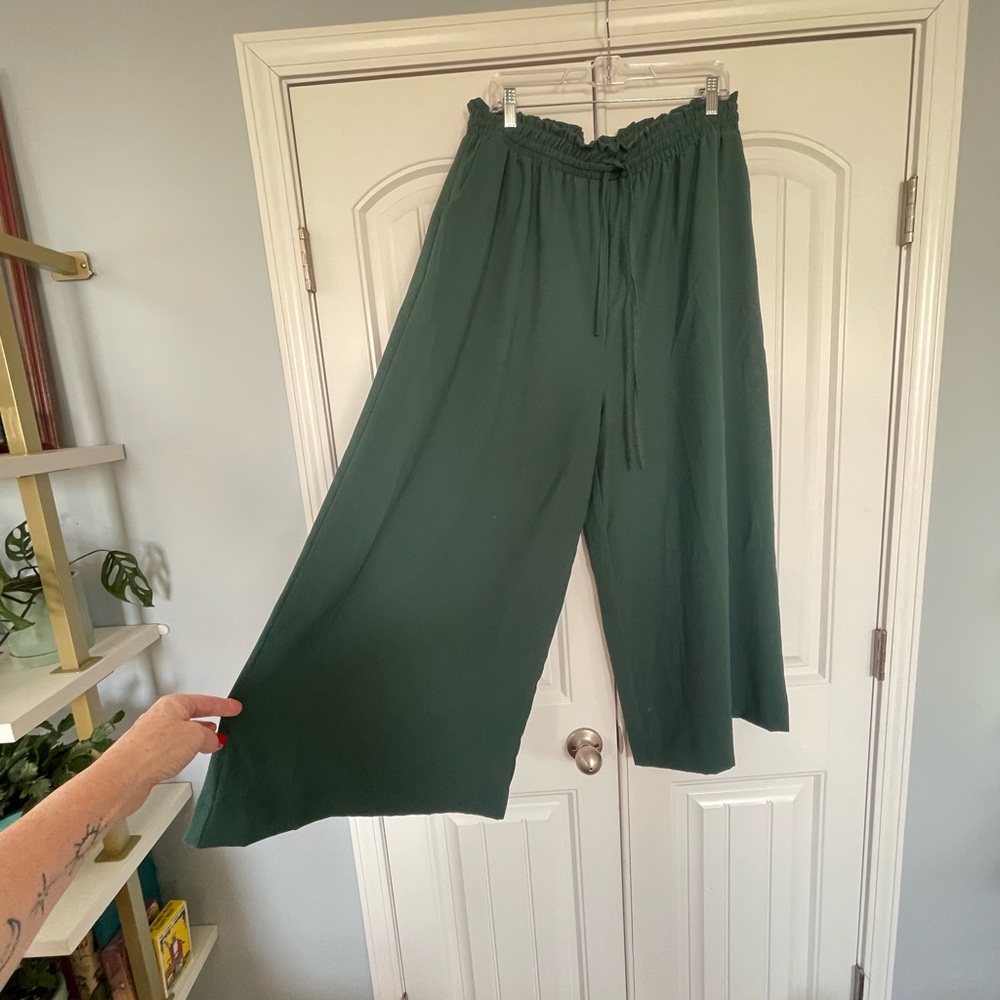 No Brand Petite Green Wide-Leg Pants Cropped Large LP